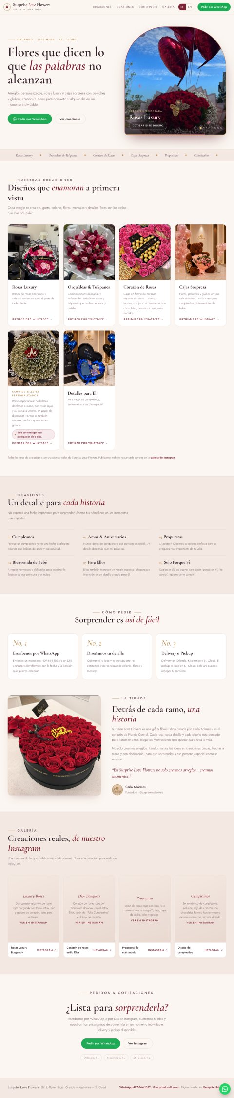 P&aacute;gina de Surprise Love Flowers en tel&eacute;fono m&oacute;vil: versi&oacute;n m&oacute;vil del sitio